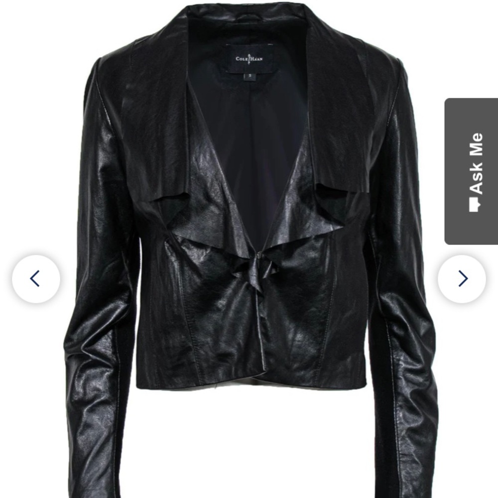 Cole Haan Lambskin Open Front Waterfall Leather Jacket